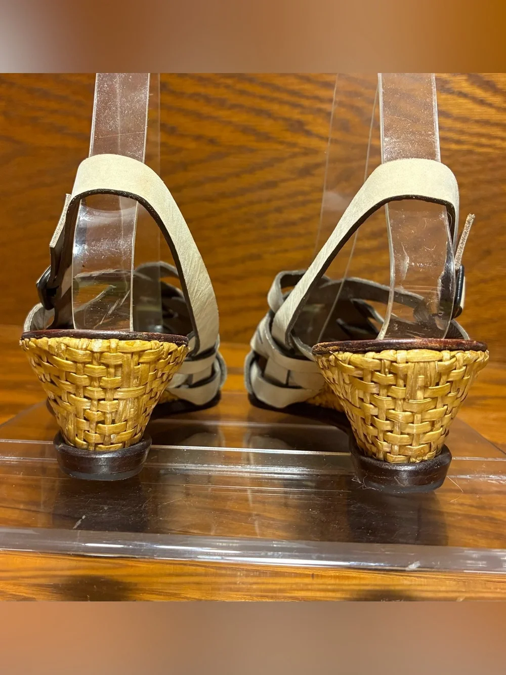 Y2K VTG Charles Jourdan Woven Nubuck Woven Wedge Slingback Sandals Beige Size 6